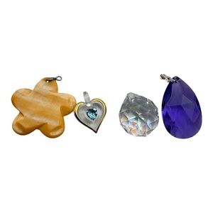 Lot of 4 Pendants‎ – Crystal, Glass & Shell Charms | Heart, Flower, Teardrop